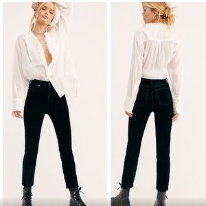 Black velvet high waist pants